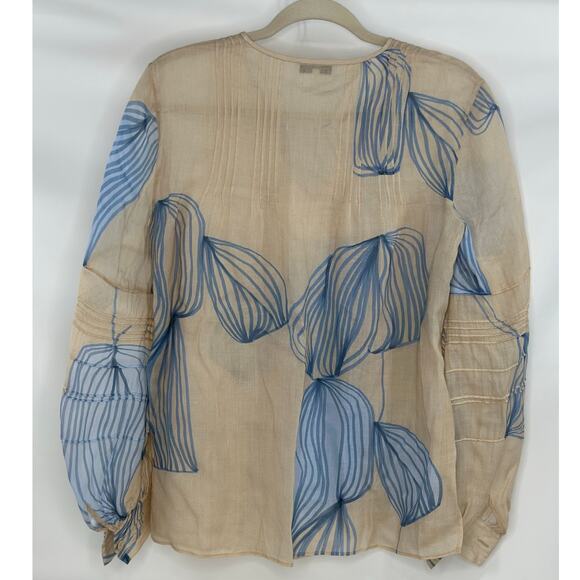 Lafayette 148 Eliza Dune & Light Blue Leaf Print Peasant Blouse | Size XS - Picture 6 of 8